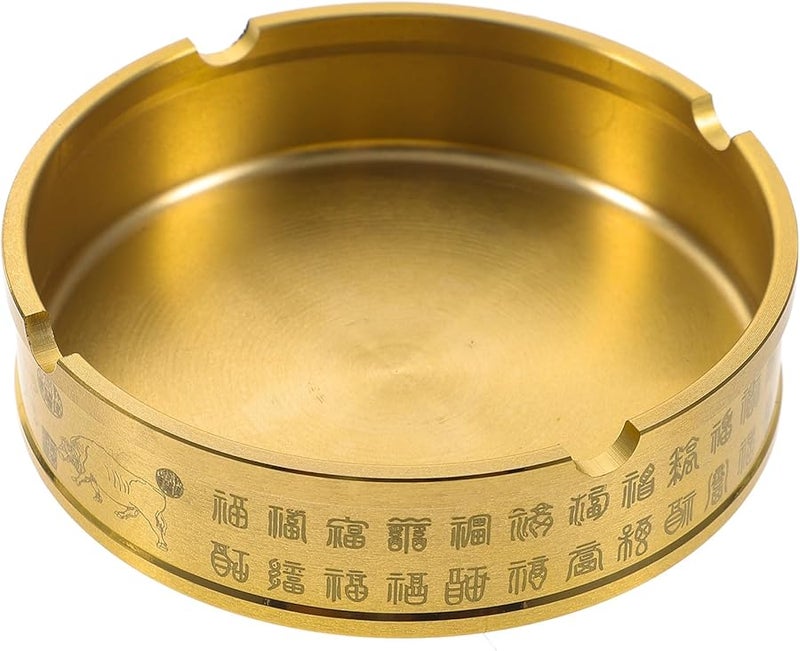 Brass Round Tabletop Ashtray Retro Metal Ash Holder Home Office Decor Smoke Catcher - Image 1